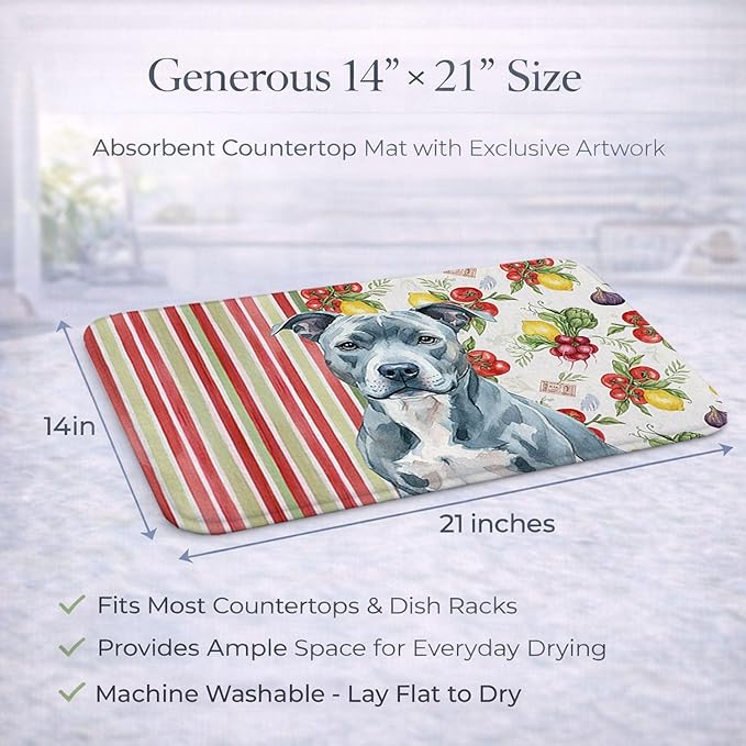 Caroline's Treasures Blue American Staffordshire Terrier Vegetables Dish Drying Mat Absorbent Dish Drying Mat Pad for Kitchen Counter Dish Drainer Mat for Countertop 14 x 21 Multicolor