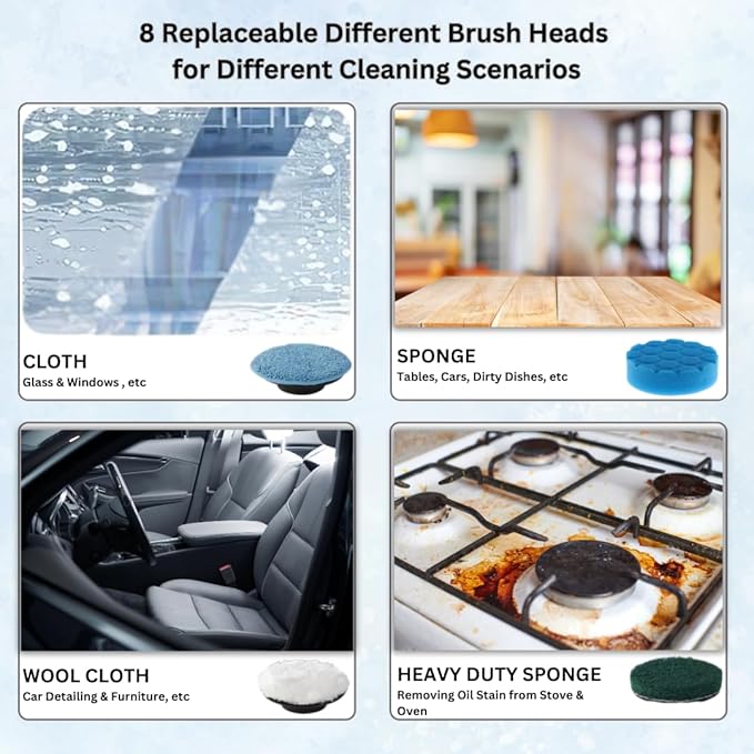 Electric Spin Scrubber Cordless Cleaning Brush with 8 Replaceable Heads Adjustable Handle Dual Speed Power Scrubber for Bathroom Bathtub Floor Tile and Kitchen Cleaning