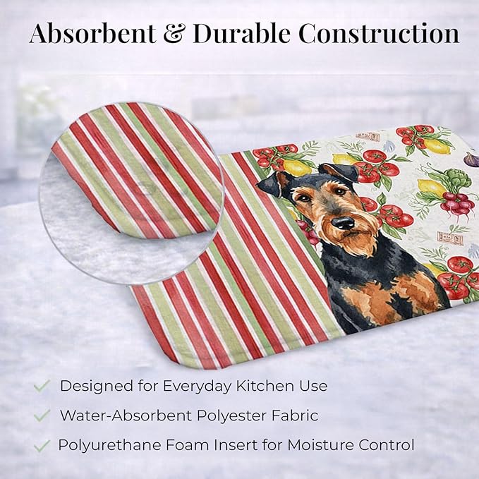Caroline's Treasures Airedale Terrier Vegetables Dish Drying Mat Absorbent Dish Drying Mat Pad for Kitchen Counter Dish Drainer Mat for Countertop 14 x 21 Multicolor