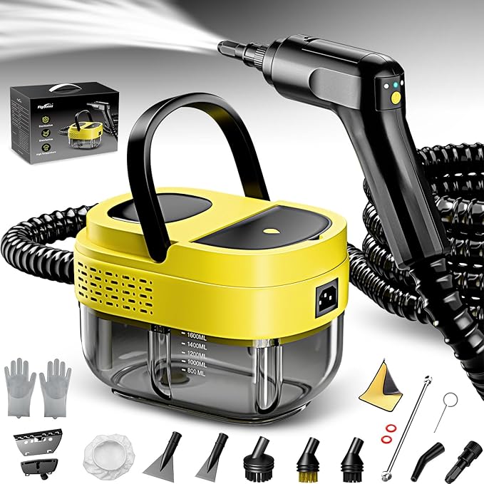 Steam Cleaner15s Heat-Up1.6L Tank3-Level Adjustable Handle2500W Steamer for CleaningPortable Steamer for Cleaning with 16PCS AccessoriesSteam Cleaner for HomeGroutTileCouchCarDirtGrease