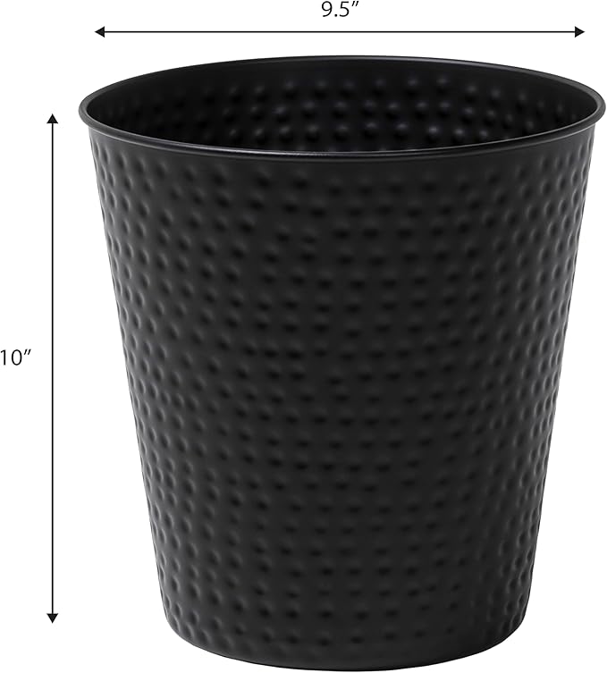 happimess HPM1110A-SET2 Axel Modern Minimalist Hammered Steel 2 Gal Waste Bin for Kitchen Office Bathroom Bedroom Dorm Matte Black (Set of 2)