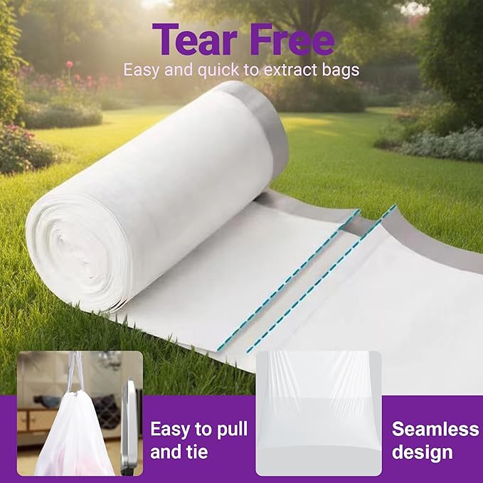 4 Gallon Drawstring Trash Bags (200 Count) 1.1 Mils Heavy Duty Small Garbage Bags Fit 10-15 Liter 2-4 Gal White Trash Bin Liners for Home Office Kitchen Bathroom Bedroom