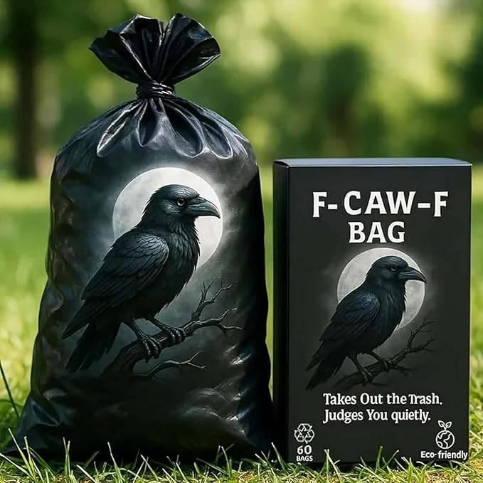 F-CAW-F Trash Bags 60 Count Funny Crow Design Eco-Friendly Waste Bags Humorous Takes Out the Trash Judges You Quietly Leak-Proof Tear-Resistant for Home Office and Outdoor Use (2 PCS)