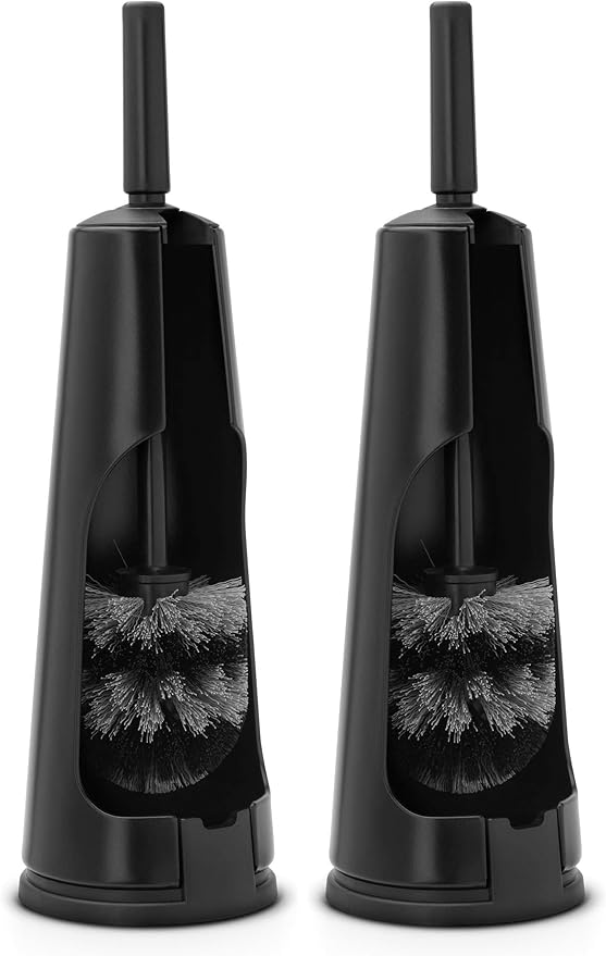 Brabantia ReNewToilet Brush &amp Holder Set (Matt Black) Free-Standing Non-Slip/Scratch Base Hygenic Discreet Toilet Bowl Cleaner (Pack of 2)