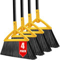 Heavy Duty Broom Outdoor and Indoor 4 Pack Upgraded Commercial Angle Brooms Perfect Yellow Broom of House Kitchen Garage Courtyard