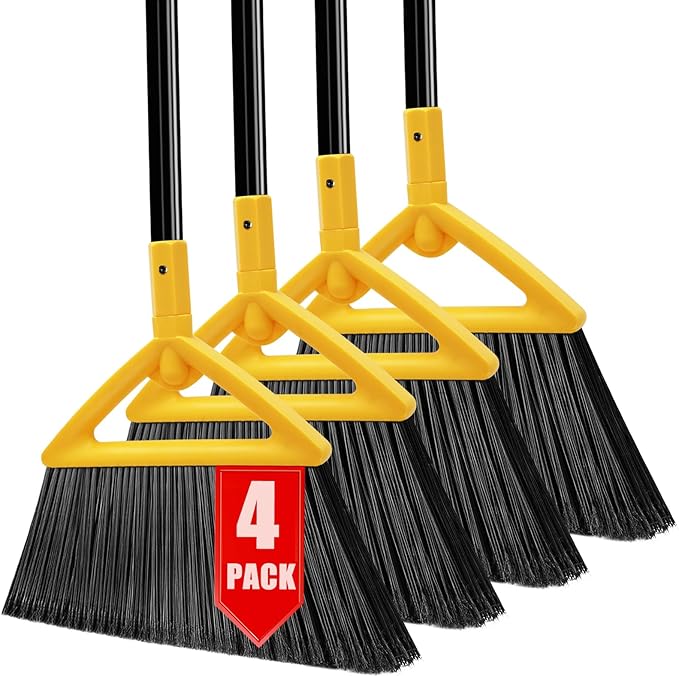 Heavy Duty Broom Outdoor and Indoor 4 Pack Upgraded Commercial Angle Brooms Perfect Yellow Broom of House Kitchen Garage Courtyard
