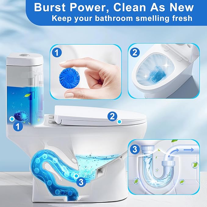 Toilet Bowl Cleaner Tablets 40 Pcs Septic Safe Automatic Toilet Tank Cleaner with Sustained-Release Technology Powerful Long-Lasting Blue Tabs for Bathroom Stain Remover &amp Deodorizer