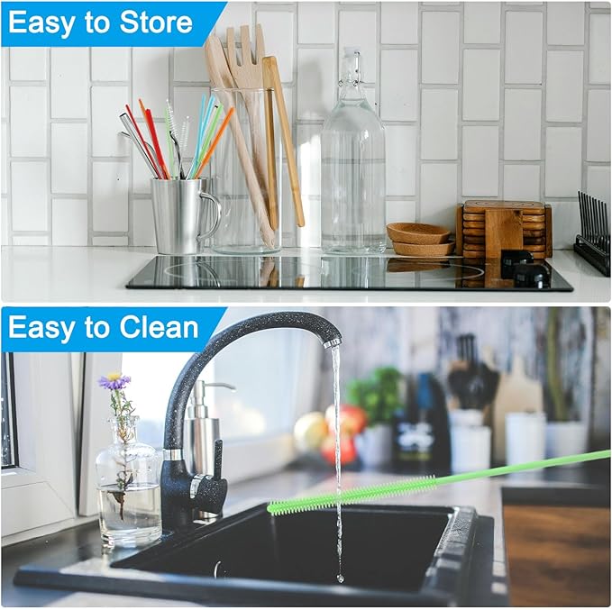 2 Pcs Silicone Straw Brush 9.4 Inch Bottle Straw Brushes n (6mm+8mm)