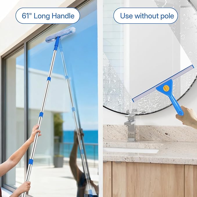 Window Cleaning Kit with Bucket 3 Gallon 14 Window Squeegee and 15 Scrubber with 61 Long Handle Professional Window Washing Equipment Cleaner Tool for Home Outdoor Commercial Use