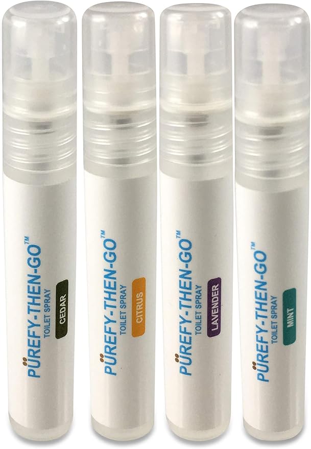 PUREFY Then-Go Spray Discovery/Travel Series (4 -Scent Pack 8ml) Specialty Toilet and Fragrance Spray Natural and Authentic scents No Harsh chemcials.