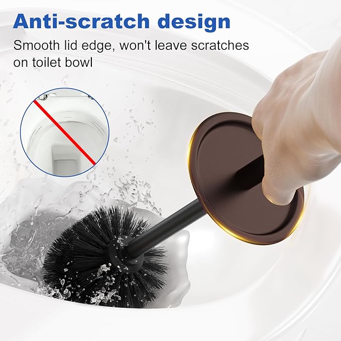 Toilet Brush and Holder Set：304 Stainless Steel Heavy Duty Toilet Bowl BrushRemovable Inner Bowl and Splash ProtectionBathroom Toilet Brush-Dense Bristles for Through Cleaning