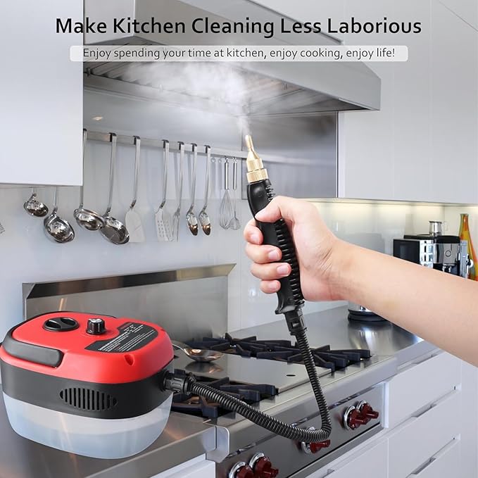 Handheld Steam Cleaner 2500W High Pressure 3 BAR with Brush Heads 1.2L Water Tank Bottom Drainage 6-Speed Adjustment for Grout Tile Car Kitchen Bathroom Cleaning