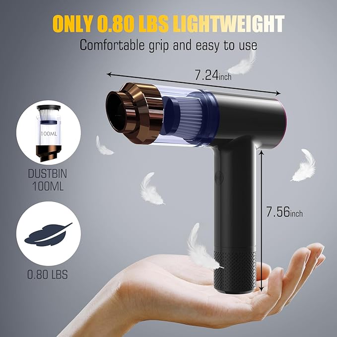 Handheld Car Vacuum Portable Cordless - Mini Portable | Dual Suction (7500pa &amp 12000pa) | 4-in-1 Vacuum Cleaner Blower Inflator Deflator &amp Air Duster for Car Home Kitchen Pet Hair Offi