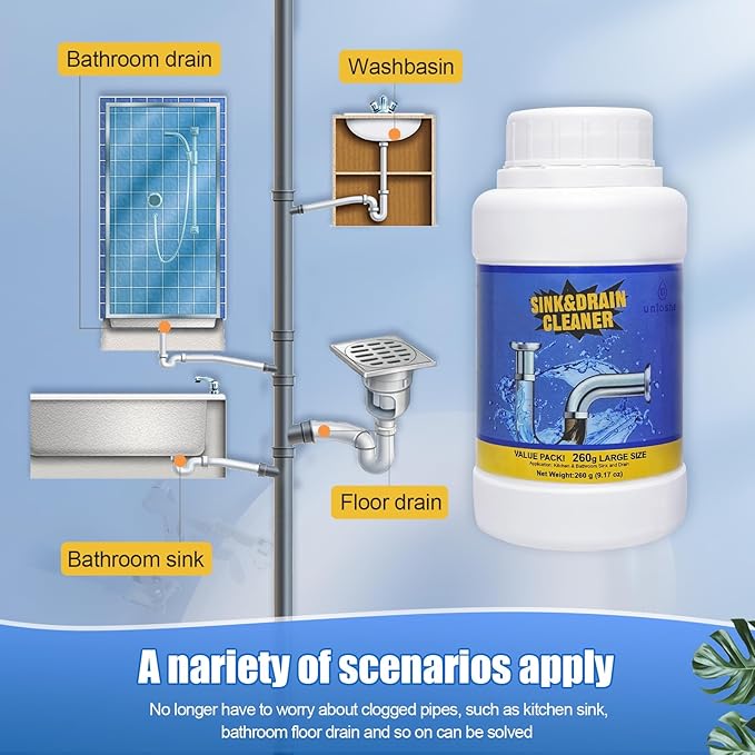 Sink Drain Cleaner Powerful Pipeline Dredging Agent Drain Clog Remover for Unclogs Bathroom and Kitchen Sinks Drains (2PCS)