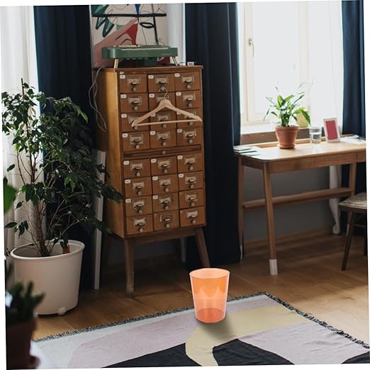 Transparent Small Orange Trash Can for Home Office Multipurpose Rubbish Holder and Flower Container Creative Modern Wastebasket with Fresh Simple Style and Space-Saving Design