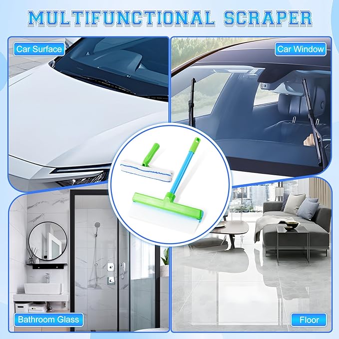 Window Cleaning Kit Window Squeegee Recyclable Silicone Window Squeegee Kit 3 in 1 Glass Cleaning Tool with Rotatable Rubber Microfiber Scrubber (1 Set)