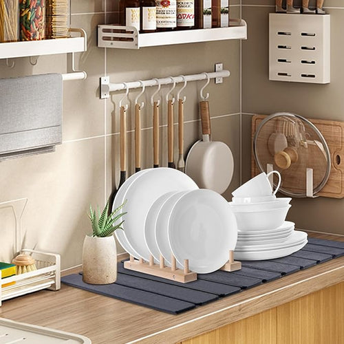 2 PCS Quick Dry Stone Dishes Mats for Kitchen CounterCollapsible Quick Drying Dish MatsUltra Absorbent Diatomaceous Earth Mats for Dishes Bottles Cups Match Any Countertop（Dark Gray 24×16&amp 8