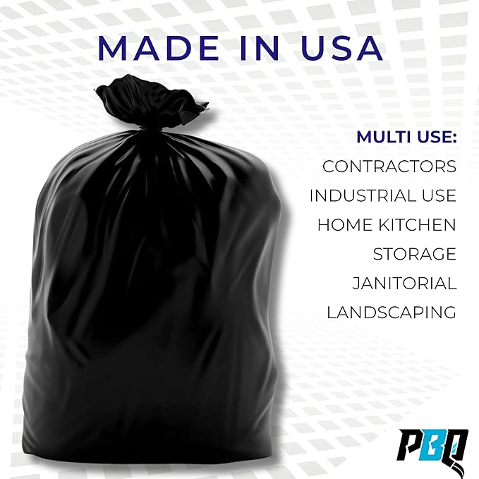 Large Black Contractor Bags 38x58 for Industrial Yard Waste Lawn &amp Leaf and Construction Garbage Can Liners Made in the USA (3 Mil 50 Count) 55 Gallon Heavy Duty Trash Bags