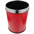 Pu Leather Trash Bin Office Trash Can Lidless Garbage Bin Toilet Paper Basket Sundries Container Recycling Bucket for Kitchen Office Bedroom 5l Red