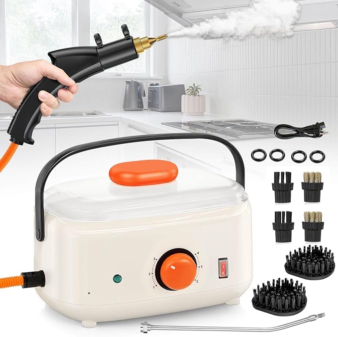Handheld Steam Cleaner 2500W 1500ml High Pressure Steamer for Cleaning (Cream-1500ML Water Tank)