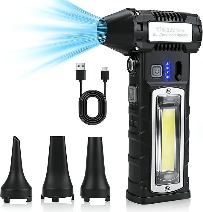 Compressed Air Duster 2 Gear Adjustable 110000RPM Electric Air Duster with LED Light 8000mAh Rechargeable Battery Powerful Dusters for Cleaning Keyboard Computer Car Outdoor Air Bed