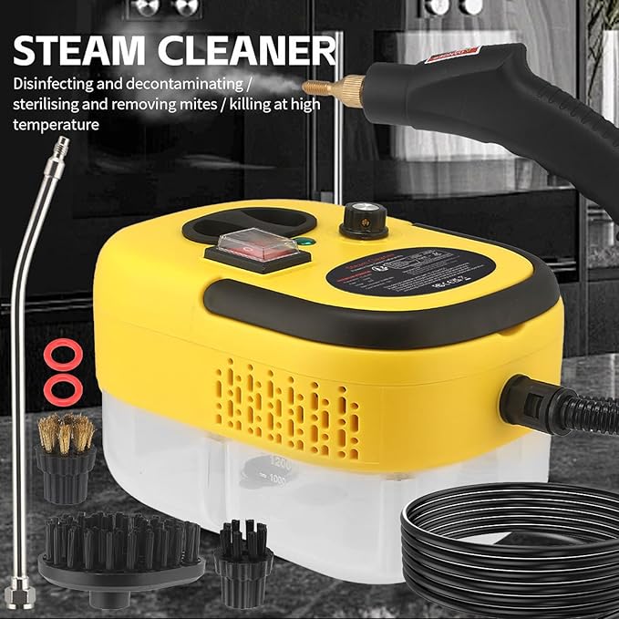 Handheld Steam Cleaner 1500W High Pressure Steam Cleaner with 6 Gear Adjustable and 4 Multi Surface Accessories for Tile Stove Appliance Carpet Mattress (US plug)