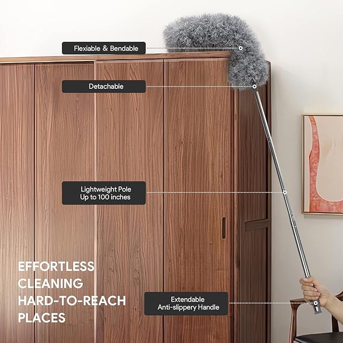 DELUX Microfiber Feather Duster7 PCS Reusable Bendable Washable Cobweb Duster with 100 inches Extra Long Extension Pole for Cleaning Ceiling Fan High Ceiling Blinds Furniture &amp Cars