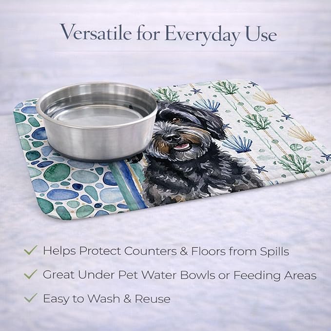 Caroline's Treasures Black Havanese Coastal Sea Glass Dish Drying Mat Absorbent Dish Drying Mat Pad for Kitchen Counter Dish Drainer Mat for Countertop 14 x 21 Multicolor