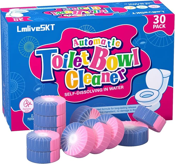 Automatic Toilet Bowl Cleaner Tablets 30-Pack Long-Lasting Toilet Tank Cleaner for Bathroom Blue Water Freshener Prevents Stains &amp Odor Safe for All Toilets (30 Blue and Pink)