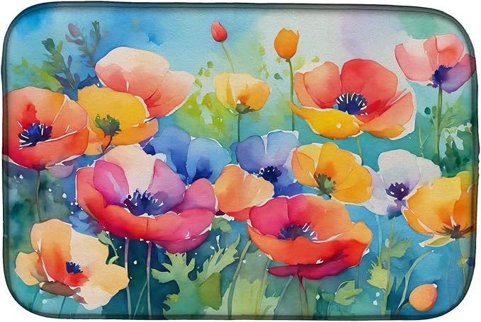 Caroline's Treasures DAC1545DDM Anemones in Watercolor Dish Drying Mat Absorbent Dish Drying Mat Pad for Kitchen Counter Dish Drainer Mat for Countertop 14 x 21 Multicolor