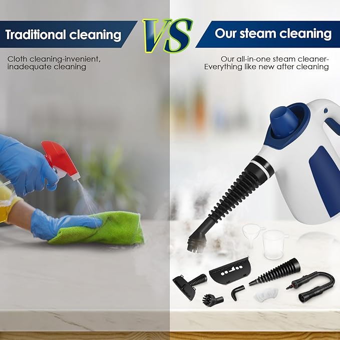 Handheld Pressurized Steam Cleaner with 9 PCS Accessories Multi-Surface Steamer for Cleaning with Safety Lock 350ML Large Water Tank Upholstery Grout Steam Cleaner for Home Car and Furniture