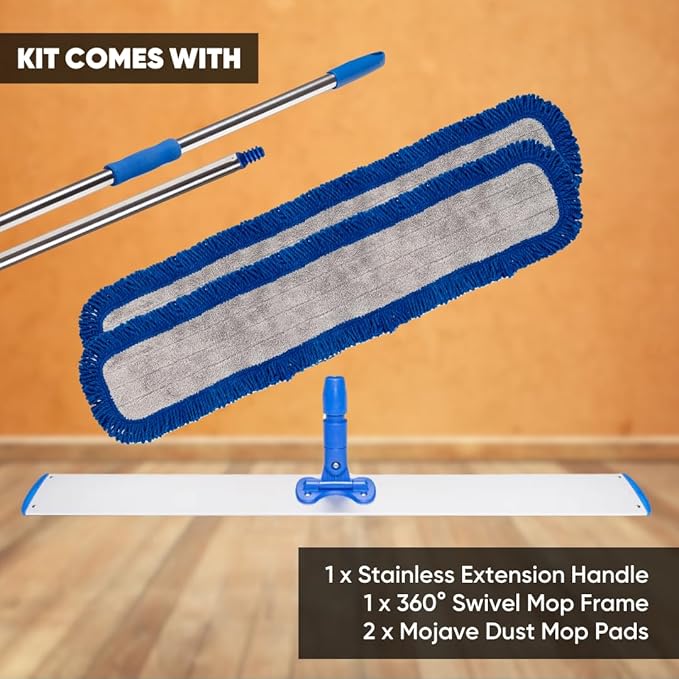 36 Mojave Microfiber Dust Mop System with 2 Dust Pads | Hardwood Tile Laminate Stone Concrete Floors | Ideal for Commercial Use Gyms Schools Warehouse Basketball Courts - Microfiber Wholesale
