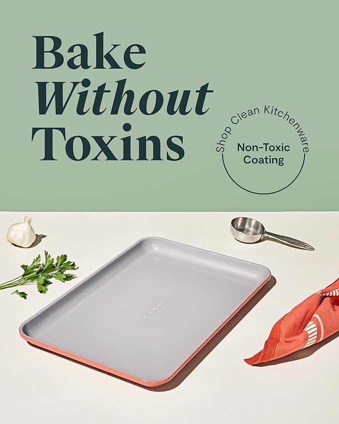 Caraway Non-Stick Ceramic Medium Baking Sheet - Naturally Slick Ceramic Coating - Non-Toxic PTFE &amp PFOA Free - Perfect for Baking Roasting and More - Medium (15 x 10) - Perracotta