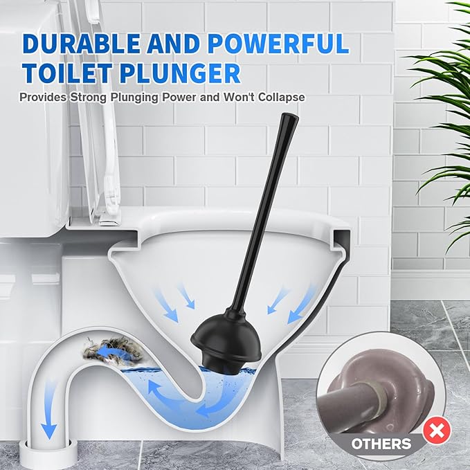 Toilet Plunger and Brush2 Pack Bowl Brush and Heavy Duty Toilet Plunger Set with Ventilated Holder 2-in-1 Toilet Brush and Plunger Combo for 5.3-inch Toilet Drain Bathroom Cleaning