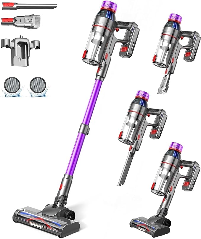 Cordless Stick Vacuum Cleaner - 550W Powerful Cordless Vacuum with HEPA Filter Up to 50min Runtime &amp Tangle-Free Lightweight &amp Detachable Battery for Pet Hair Carpet Hardwood Floor Cleaning