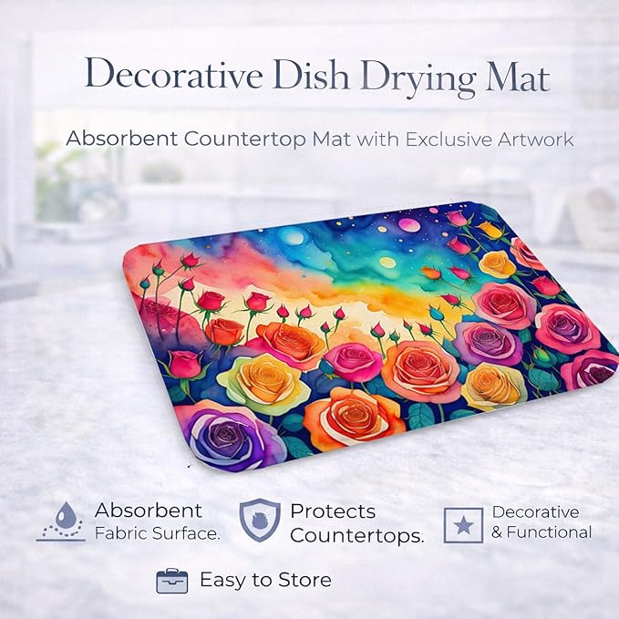 Caroline's Treasures DAC1457DDM Roses in Color Dish Drying Mat Absorbent Dish Drying Mat Pad for Kitchen Counter Dish Drainer Mat for Countertop 14 x 21 Multicolor