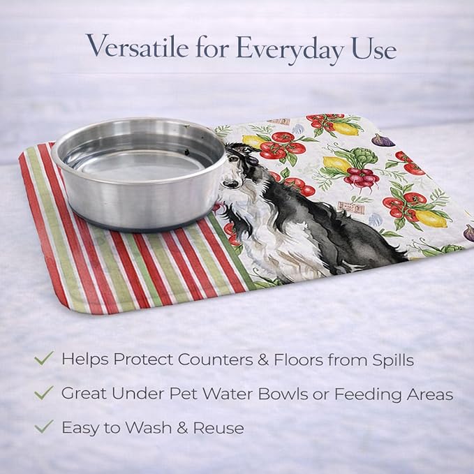 Caroline's Treasures Black and White Borzoi Vegetables Dish Drying Mat Absorbent Dish Drying Mat Pad for Kitchen Counter Dish Drainer Mat for Countertop 14 x 21 Multicolor