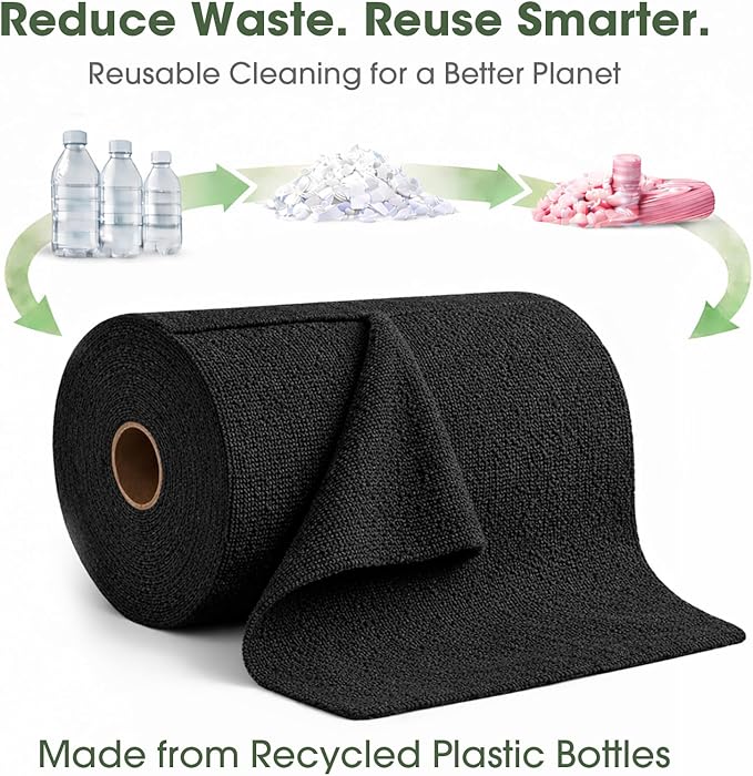 Microfiber Cleaning Cloth Roll - 100 Pack Tear Away Microfiber Paper Towels Reusable Washable Scratch-Free Kitchen Towels for Car Home Kitchen Glass Dishes (Black)
