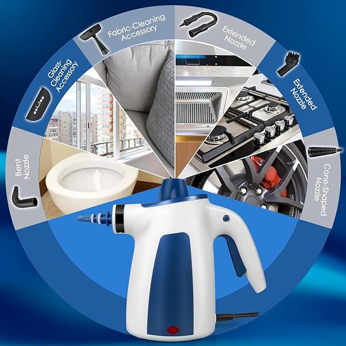 Handheld Steam Cleaner Pressurized Multi-Surface Steam Cleaner with 9 Accessories Chemical Free Steam Cleaner for Home Use Steamer for Cleaning Floor Furniture Upholstery Grout and Car