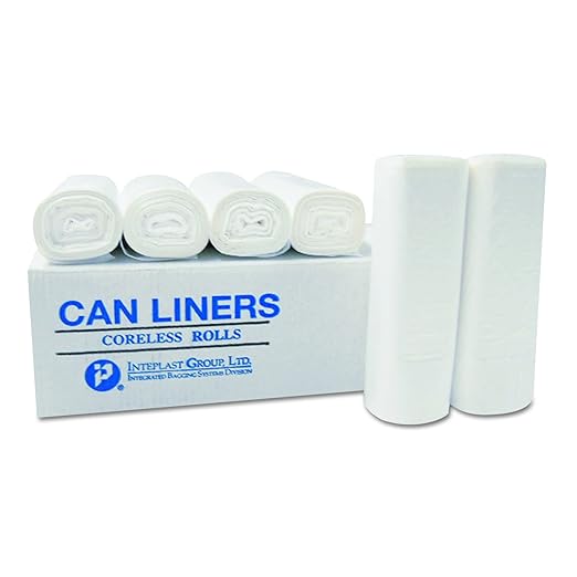 Inteplast Group VALH3660N16 55 Gallon Capacity 58 Length x 36 Width x 14 Mic Thickness Natural Color HDPE Commercial Coreless Valu-Plus Institutional Trash Can Liner (Case of 8 Roll 25 Bags per
