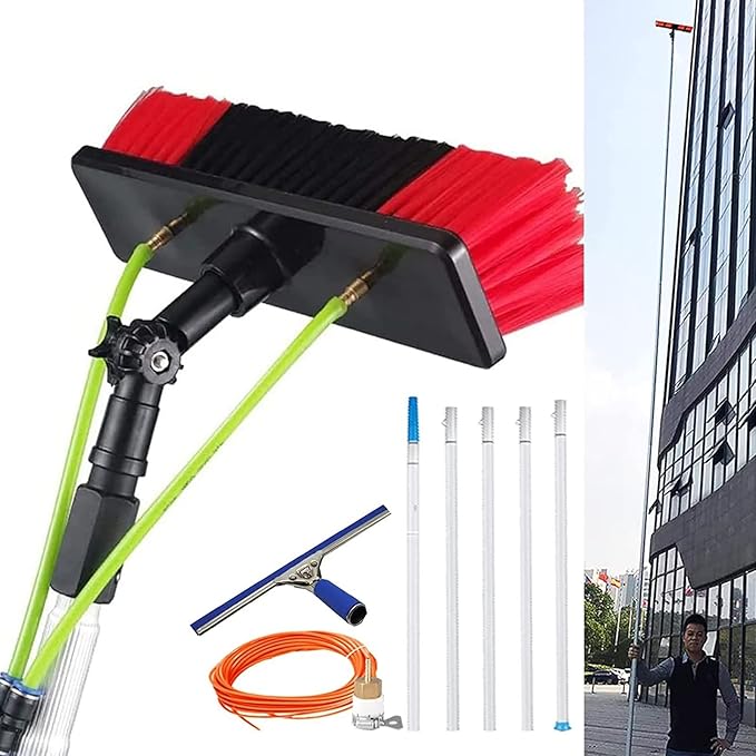 5-12m Extension Pole + Squeegee &amp Window Washer Combo // Telescopic Pole for Window Cleaning // Extension Pole for Cleaning Windows(30cm Brush 12m Pole)