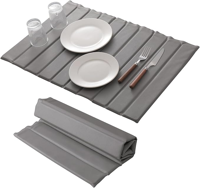 Stone Dish Drying Mat with PU Leather Surface for Kitchen Counter Water-Absorbent Collapsible Roll up Quick Dry Non-Slip for Cups Dishes BottlesRemovable and washable(Medium Gray 23.6”x15.4”)