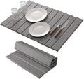 Stone Dish Drying Mat with PU Leather Surface for Kitchen Counter Water-Absorbent Collapsible Roll up Quick Dry Non-Slip for Cups Dishes BottlesRemovable and washable(Medium Gray 23.6”x15.4”)