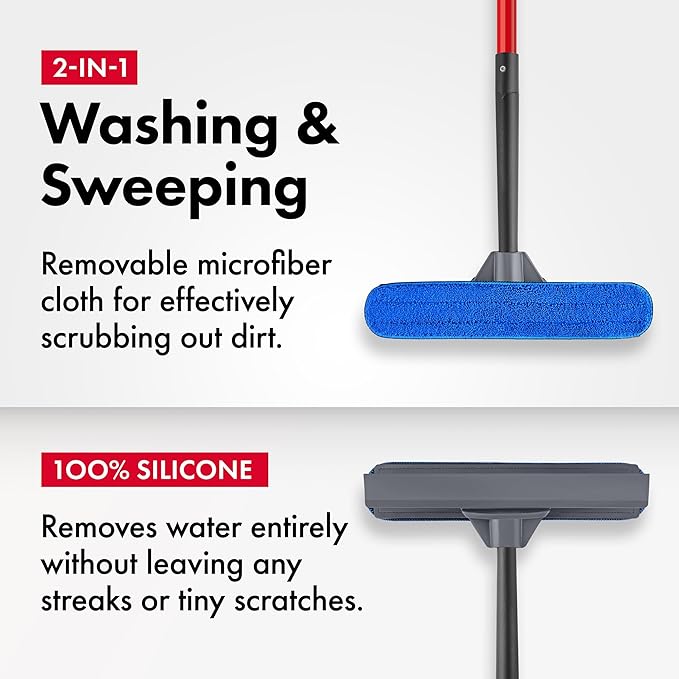 Tyroler 2-in-1 High Window Cleaner Squeegee | 12-80 Anti-Rust Handle | 100% Silicone Scratch Free for Superior Durability and Protection