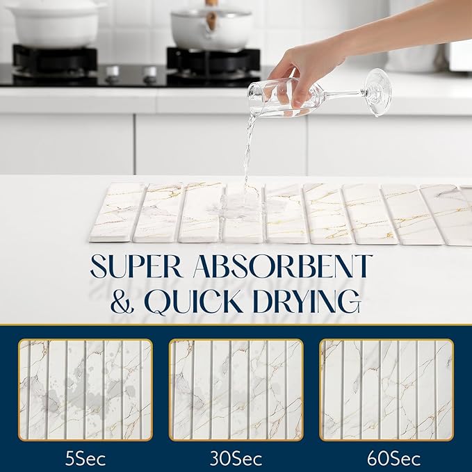 Large Stone Drying Mat for Kitchen Counter - 23.4 x 15.4 Quick Drying Foldable Dish Drying Mat - Super Absorbent Diatomaceous Earth Mat - Stone Dish Drying Mat for Cups Bottles