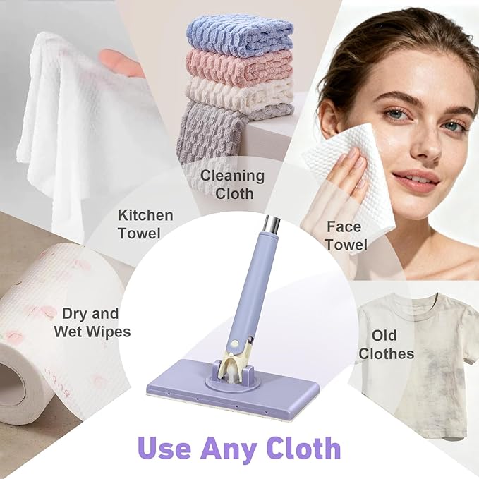 Lazy Mop Snap Grip Mini Mop for Dry &amp Wet Disposable Pads Cloth Changing &amp Zero Touch Mini Mopa with Sweeping &amp Mopping Long Handle Disposable Dust Mop for Hardwood Tile Floor Small S
