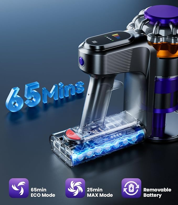 Cordless Vacuum Cleaner 550W 45KPA 65Mins Vacuum Cleaners for Home Stick Vacuum with Self-Standing LED Display &amp Anti-Tangle Wireless Vacumm Lightweight Vacuum for Pet Hair Carpet Floor