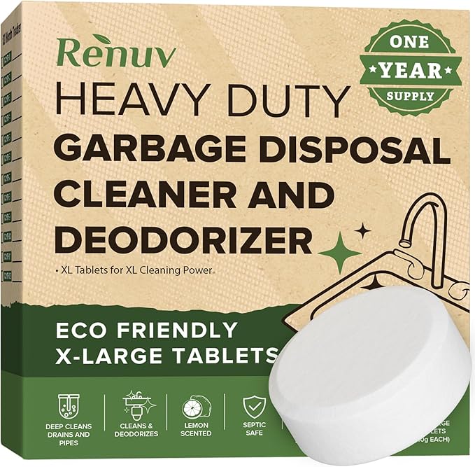 Renuv® Dishwasher Cleaner + Garbage Disposal Cleaner - Heavy Duty Kitchen Appliance Deep Cleaning Descaling and Deodorizing (12 Tablets of each)