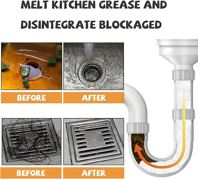 Drain Cleaner for Kitchen Toilet and Sink - Dissolves Grease Unclogs Pipes and Eliminates Odors Instantly(2PCS)