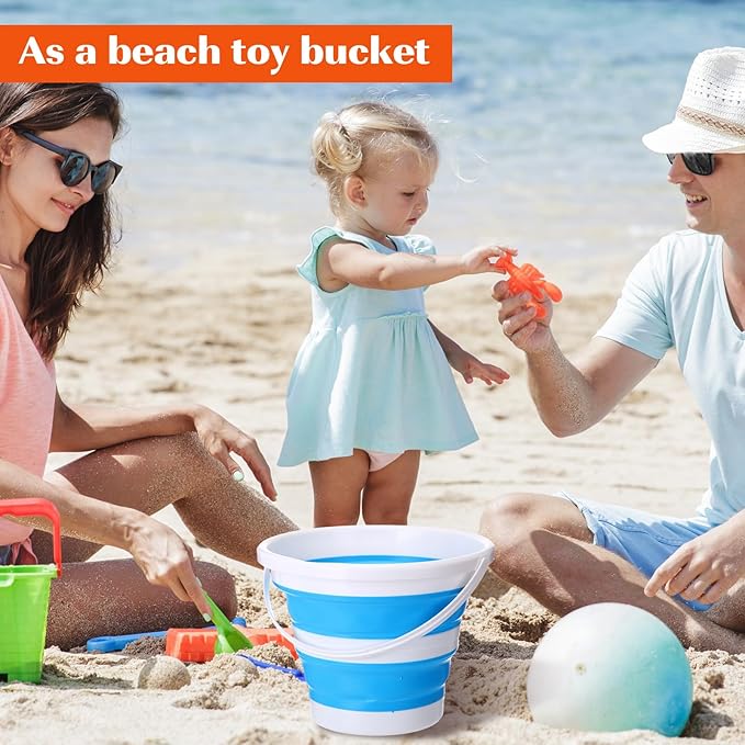 Pickmesh 4 Pcs Collapsible Bucket 2.6 Gallon (10l) Foldable Collapsible Sand Bucket with Handle Small Cleaning Pail for Household Outdoor Car Washing Camping Beach Sand (Blue Pink Orange Gray)